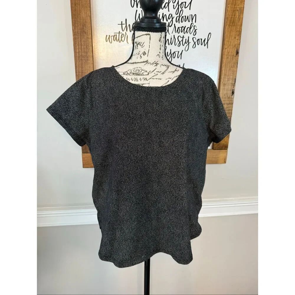 H&M Basic Women's Ditsy Polka Dot Cotton Short Sleeve Blouse Black White Large